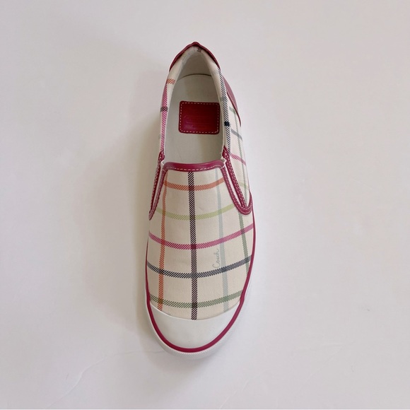 NWT Coach 'Beale' style slip on cream sneakers with plaid canvas print - Picture 6 of 8